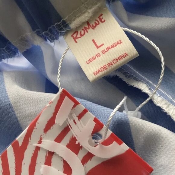 Romwe Blue White Striped Ruffle Hem Pajama Shorts NWT Large - Picture 7 of 9